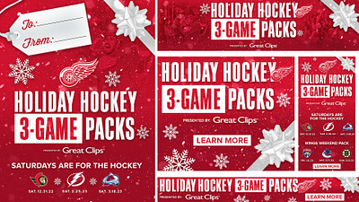 Holiday Hockey 3-Game Packs christmas creative design detroit detroit red wings graphic design hockey holidays nhl photoshop present red wings snow typography