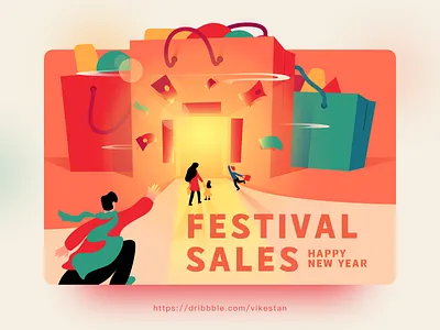 Festival Sales Banner ad banner children chinese new year festival gift go home home illustration light man shopping spring festival woman