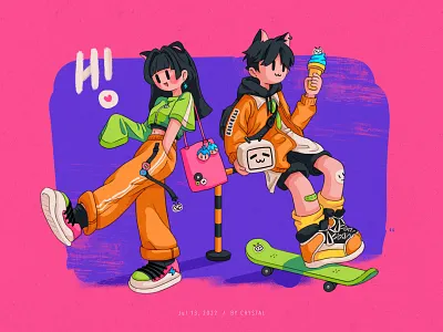 BPC - 01 bag boy branding design girl graphic green handrail hi ice cream illustration orange pink purple shoe skateboard street ui