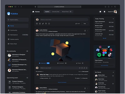 Kaloka - Social Media Platform comment community dark mode dashboard facebook group instagram light mode marketplace post social media socmed team ui uiuxdesign web app web platform website