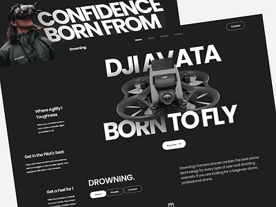 Drowning - Drone Landing Page Animation animation branding dark mode design dji dji avata drone fly interface landing page motion graphics product product design trending ui uiux ux web app web design website design