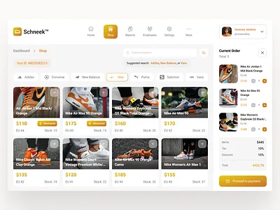 Schneek: POS Dashboard adidas app card dashboard design feet ios jordan marketplace mobile networthy new orange popular premium shoes sneaker trending ui ux