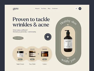 Beauty Product Website UI Concept beauty care cosmetic design ecommerce elegant face glow interface landing page minimal product shopify skin skincare store ui uiux web design website
