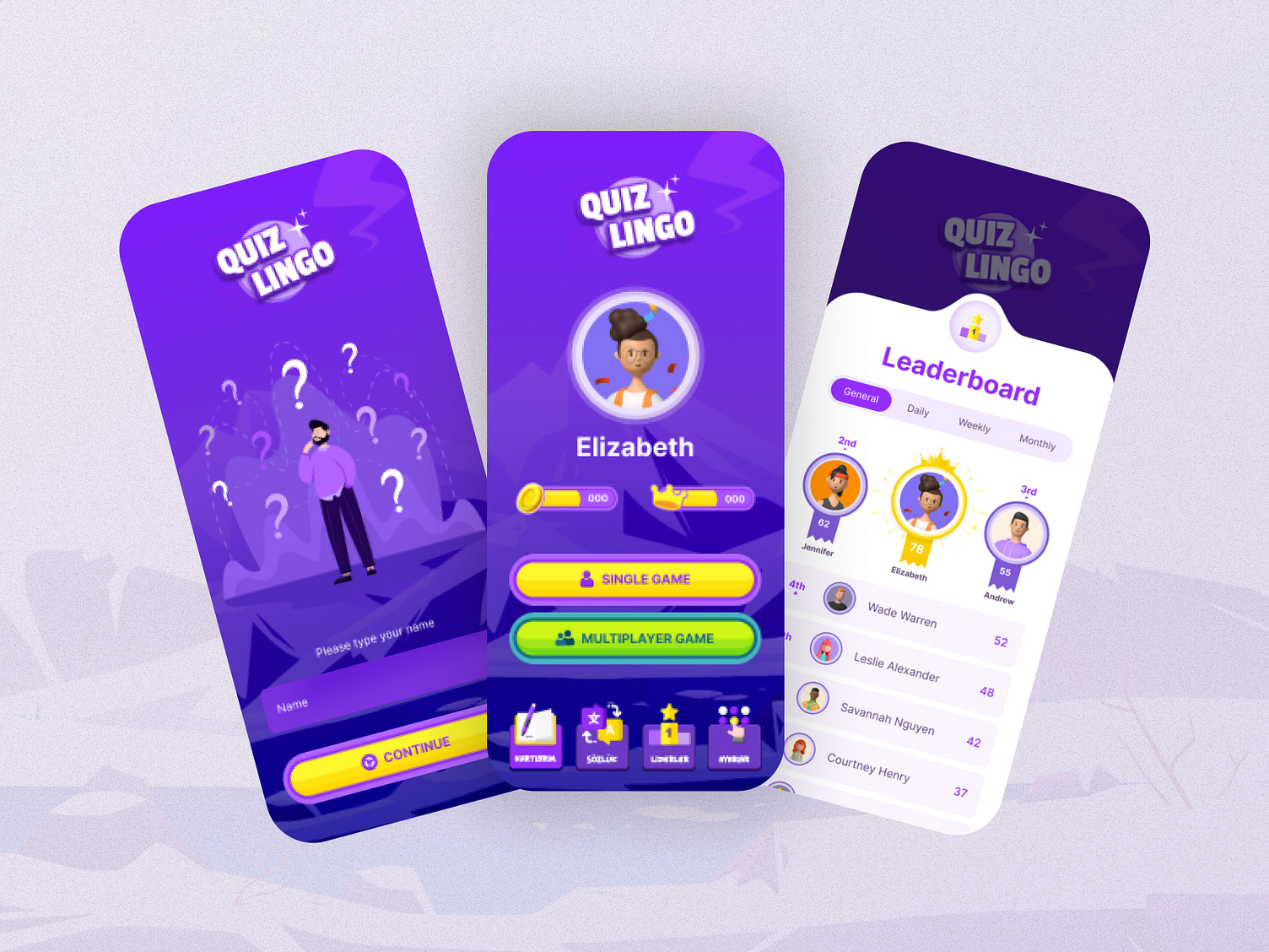 Quizlingo Vocabulary Game App UI by RH on Dribbble
