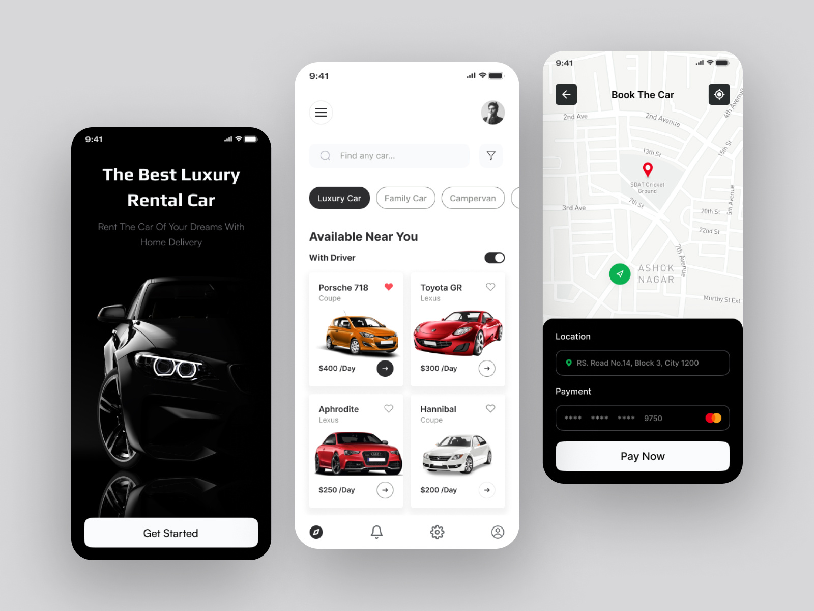 Car Rental App Concept app app ui car car app car rental design concept homepage landing page luxury mobile mobile app mobile ui rent a car rental rental app ui ui design uiux web design website design