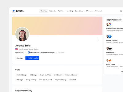 Stratis UI - Profile Page account clean component dashboard design details figma interface library minimal product profile settings ui ui design ui kit user ux ux design web
