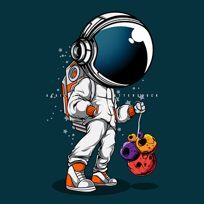 THE ASTRONAUT CONTROL THE PLANET art astronaut character design galaxy illustration planet space vector