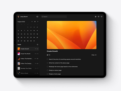 Growth To-Do List For iPadOS | Dark Mode calendar dark mode interface ipados list minimal profile task list to do list todo ui ux design