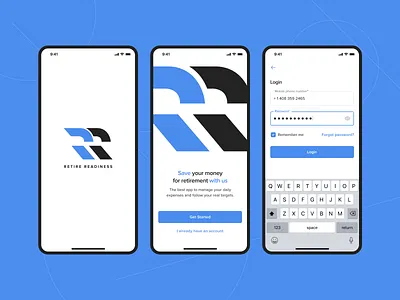 Retire Readiness – mobile finance app app finance fintech login logo mobile screen splash welcome