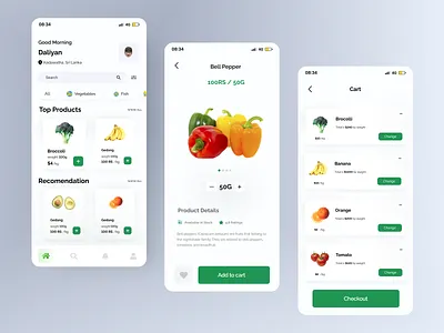 Product page and cart page for online store e commerce mobile product page shop store supermarket ui