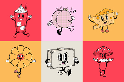 Cartoon Characters branding cartoon characters clipart creative market cute design graphic design illustration logo retro vector