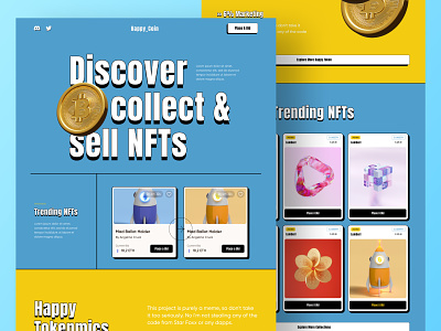 Happy_Coin. NFT Marketplace Website 3d bitcoin blockchain cryptoart design digital nft ethereum marketplace nft ui ux web design