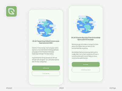 #DailyUI Challenge #008 404 Page - Gojo Recycling Community App 404 page community dailyui error 404 go green gojo mobile app recycling ui ux