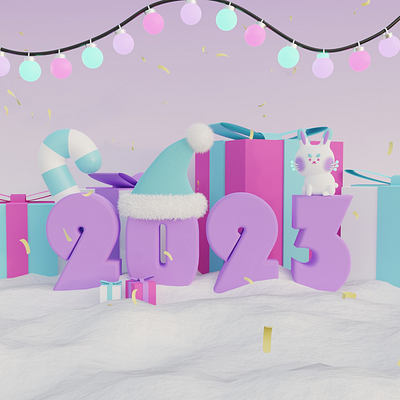 Happy holidays!💖💫 3d 3dart 3dillustration 3dmodeling 3dwork blender design holidays illustration newyear rabbit winter