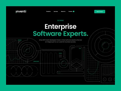 Inventi | Website animation concept dark theme finish fintech green homepage index landing modern outline illustration poppins proposal smooth software