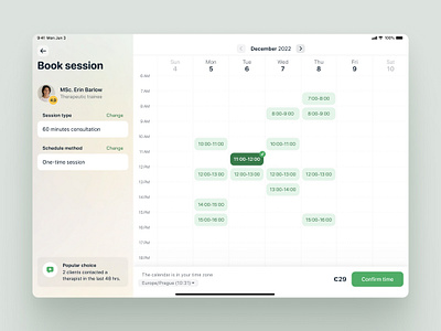 iPad app for online therapy calendar ipad meeting therapy ui ux videocall