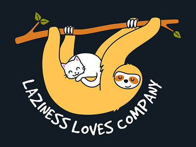 Laziness Loves Company branch cat company cozy cute illustration kitten kitty laziness lazy love nap naptime nature sleep sleepy sloth snuggle snuggly