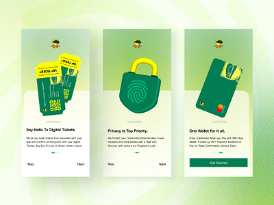 NRC. E-Ticket App | Onboarding UI booking branding design e ticket green illustration onboarding product design ticket train ui ui design uiux wallet ui