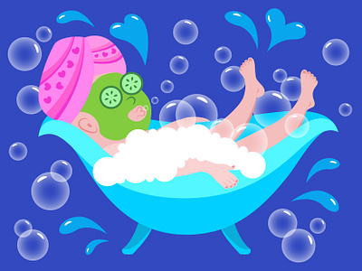 A woman enjoying time for herself in a bath adobe illustrator bath bubbles bath foam cartoon character comic enjoy bath face care girl taking bath hygiene illustration love yourself self care shower spa spa treatment take bath time for yourself vector woman character