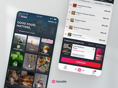 Locale Food delivery App - Cards and List elements app branding card cart clean coupons delivery design figma food foodtech list local logo offers ordering pizza saas ui vector