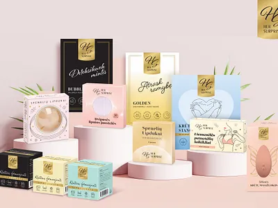 Her Surprise package design beauty products graphic design illustration logo package design