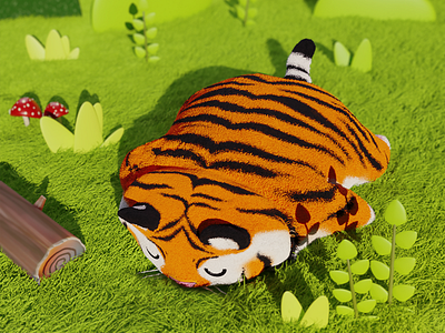 Sunbathing 3d 3d fur 3d model 3d tiger animal art animal character animal illustration blender cute low poly low polygon simple illustration summer tiger