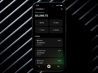 K:Pay Wallet Concept animation app bitcoin blockchain btc cards crypto finance fintech kadena minimal p2p payment receive send transaction ui wallet