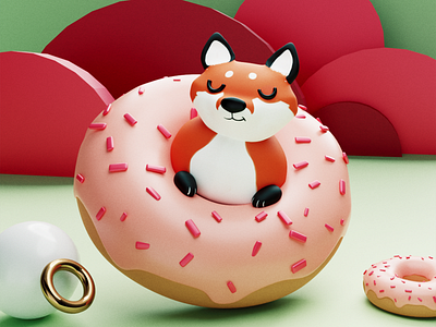 doughnut 3d 3d illustration 3d model animal art animal character animal illustration blender blender art blender render cute doughnut fox illustration low polygon simple