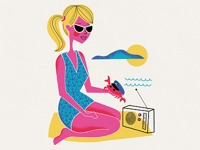 Beach lady beach design gig poster illustration mid century poster design radio summer vector