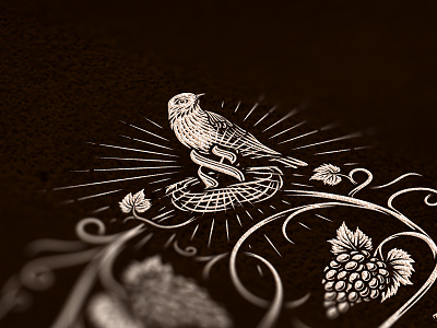 Wolfenstein Kennels - bird bird branding coat of arms custom dalibass engraving etching grapes graphic design hand-drawn illustration leaves logo nest wine