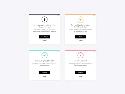 Popup alerts alert buttons component confirmation design system error flash icons message minimal note notification popup success toast toast notification ui ui components warning