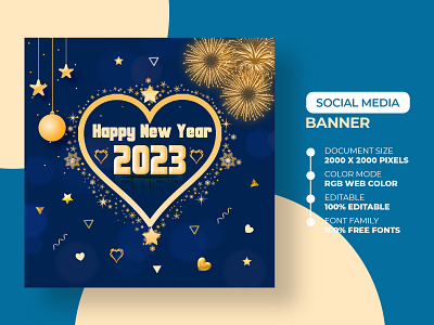 Happy New Year For Social Media Or Facebook Instagram Post ads advert advertisement banner celebration design happy new year instagram instagram post marketing media new year new year eve nye party post poster psd social media year 2023