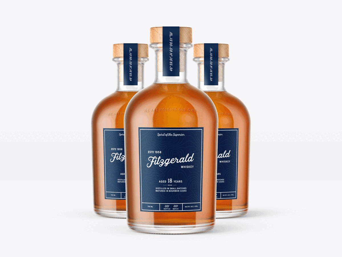 Fitzgerald Whiskey alcohol bourbon branding edmund fitzgerald identity label lake superior logo packaging shipwreck topography whiskey
