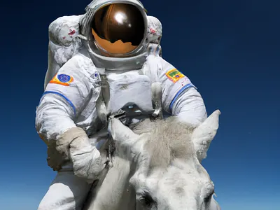 Photo of an astronaut riding a horse app branding design graphic design illustration logo typography vector