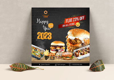 New Year Offer Food Social Media Post advertising amazing banner cafe creative design designer eye catching flyer food graphic design high quality modern new year offer restaurant sale sleek unique viral