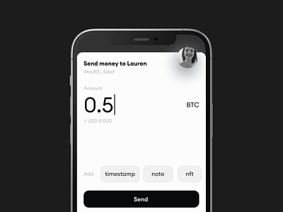 web 3.0 / sending payments to the future bitcoin blockchain branding flat ios mobile nft timestamp ui