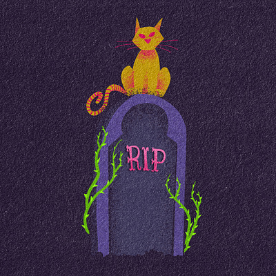 Graveyard cat austrian illustrator cat cat illustration cementary graveyard illustration photoshop procreate rip tomb
