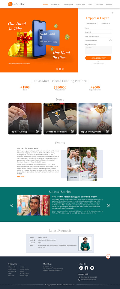Ecaritas Crowdfunding platform Homepage Design animation branding dailyui dattaprasad dattaprasadlad design figma graphic graphic design logo ui ui design ui trends uiux ux design ux trends visual design web design website design xd