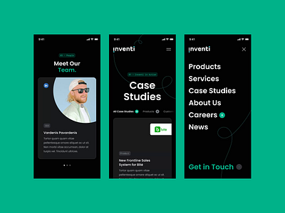 Inventi | Website dark theme finish fintech green mobile modern poppins resposive smooth software tech website