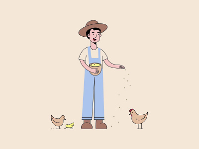 Man Feeding Chicken Illustration character design chick chicken chicken illustration farm farm illustration feeding chicken free download free illustration free vector freebie illustration man minimal nature