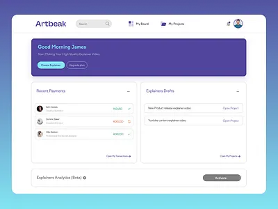 Artbeak Dashboard design illustration ui ux