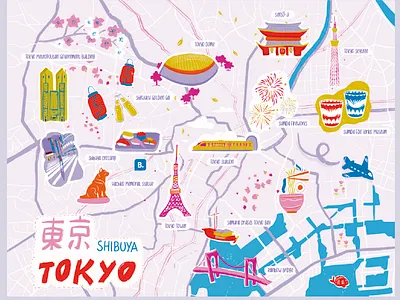 Tokyo map for Booking.com 3d animation branding custom illustration design drawing graphic design illustration logo map map design map illustration personalized illustration tokyo map ui vector