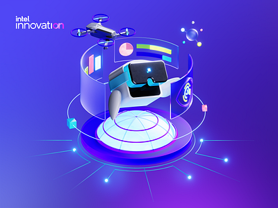 intel innovation illustration-02 3d 3dart branding c4d drone eyes illustration intel landingpage ui ux vr
