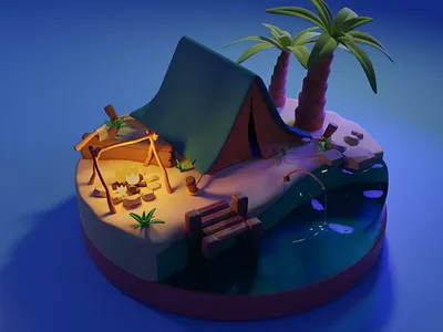Camping on the Isolated Beach 3D Stylized 3d animation motion graphics