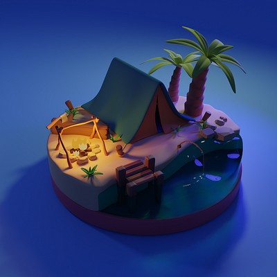 Camping on the Isolated Beach 3D Stylized 3d animation motion graphics