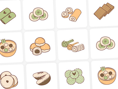 Indonesian Traditional Street Food bolu gulung dadar gulung design flat illustration flatdesign gethuk graphic design illustration illustration art illustration design indonesian street food indonsian traditional food klepon gethuk kue lumpur lapis legit nastar pukis serabi vector art wedang jahe