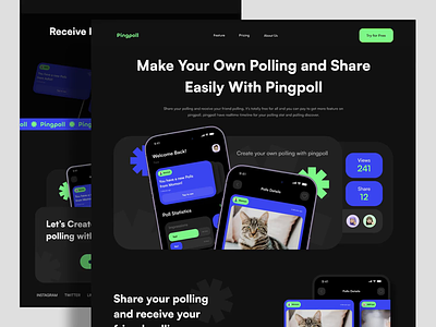 Pingpoll - Polling Landing Page Animation animation dark design landing page poll polling question ui ui design vote voting web web design website
