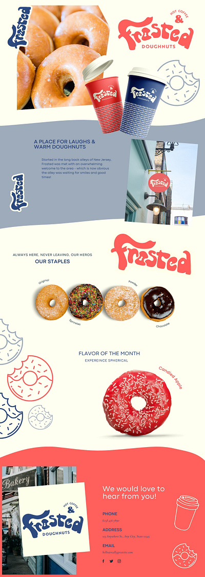 Quick One Page Website Flow Design for Frosted Doughnuts bakery logo bakery website branding design graphic design illustration logo minimal vector website branding wix websites