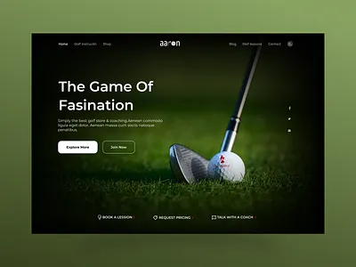 Aaron-Golf landing page Ui creative landing design games golf golf club golfing header hero landing page minimal playing golf sports sports website ui uiux ux web web design website