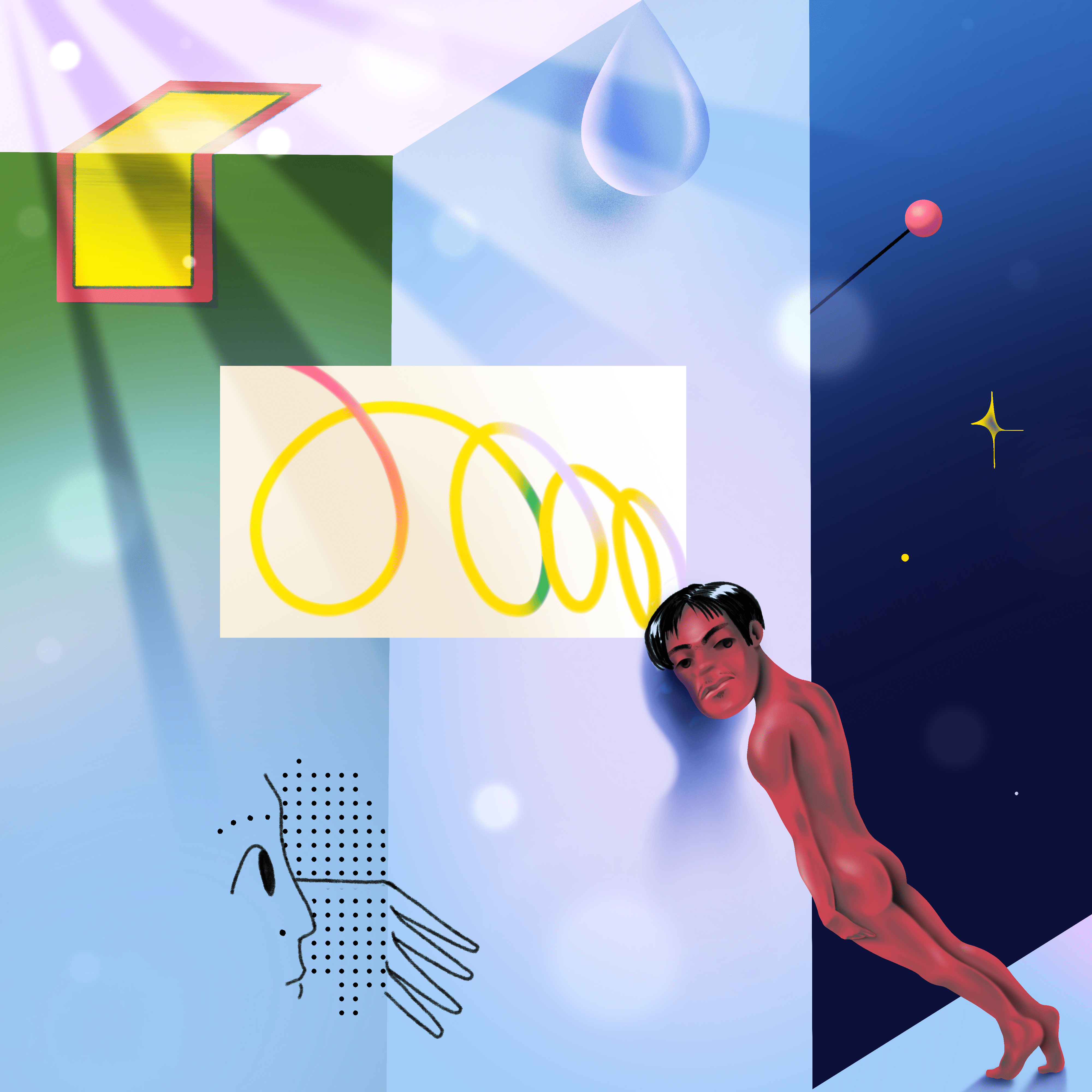 One step at a time 2d abstract character graphic header illustration magic mind mixed shapes simple surreal